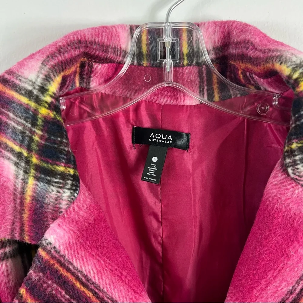 Aqua Plaid Belted Trench Coat Size Medium NWT Pink Multi - Picture 2 of 7